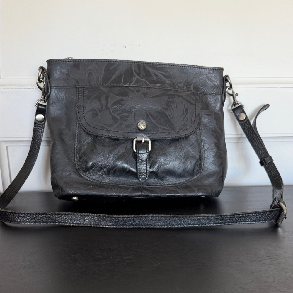 Patricia Nash Tuscania Black Laser-etched Leather Crossbody